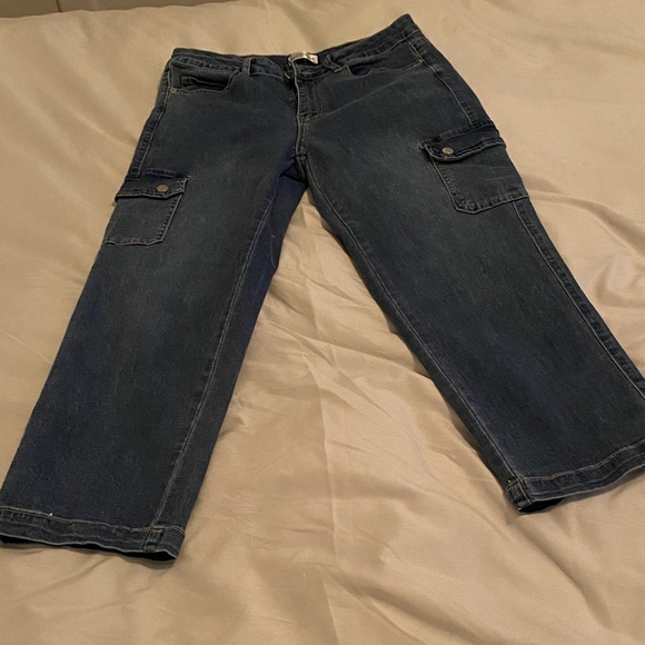 Northern Reflections Dark Indigo Cropped Cargo Jeans - Picture 1 of 10